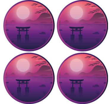 Japanese purple landscape retro coasters - TenStickers