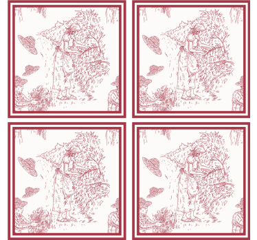 Vintage coasters rustic scene illustration - TenStickers