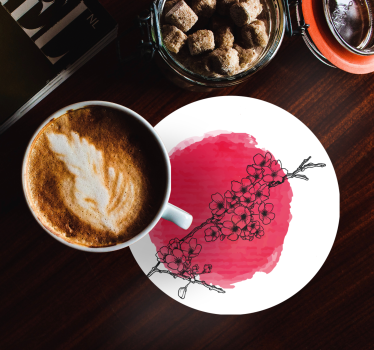 Floral outline on pink coasters - TenStickers