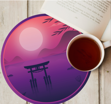 Japanese purple landscape retro coasters - TenStickers