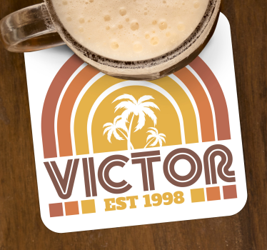 Retro Sunset and Palms with name  70s coaster set - TenStickers