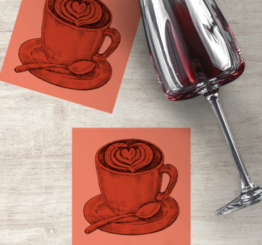 Vintage coasters heart design coffee cup - TenStickers