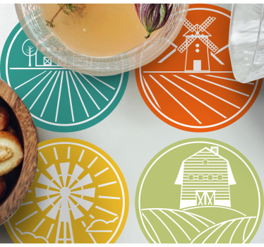 Vintage coasters with farm-themed round designs - TenStickers