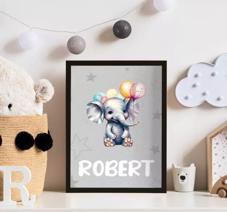 Custom baby elephant with balloons poster - TenStickers