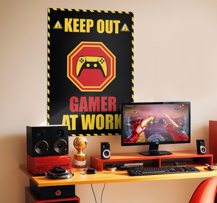 Gamer at work retro video game poster - TenStickers