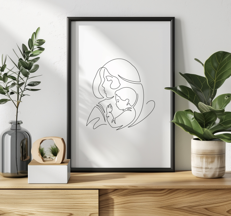 mother and son line drawing living room poster - TenStickers