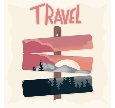 Living room poster road signs travel illustration - TenStickers