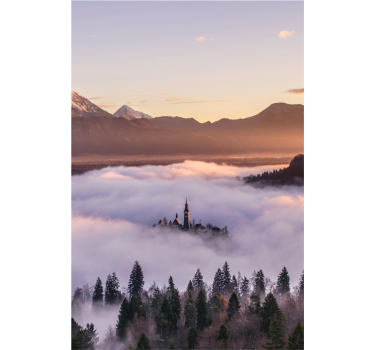 Living room poster foggy castle in poland - TenStickers