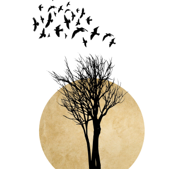 Tree silhouette with birds tree poster - TenStickers