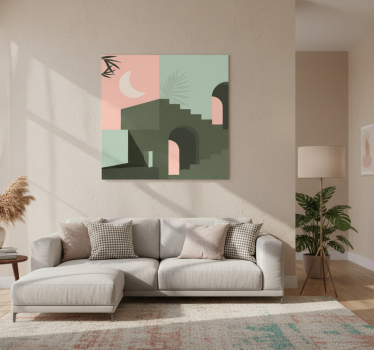Living room poster featuring pink and turquoise art - TenStickers