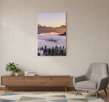 Living room poster foggy castle in poland - TenStickers