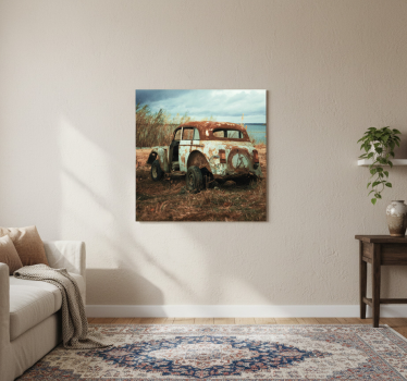 Living room poster of a weathered car in the fields - TenStickers