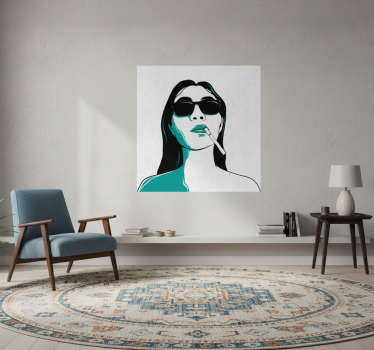 Living room poster of a woman smoking face - TenStickers