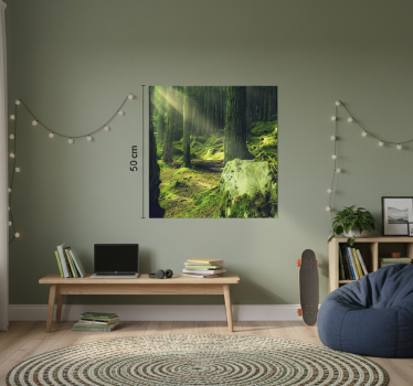 Living room poster of mossy rocks in the forest - TenStickers