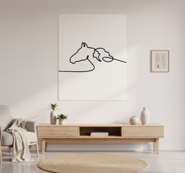 Living room poster of woman with horses line art - TenStickers