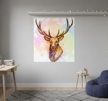 Living room poster paint splash stag print - TenStickers
