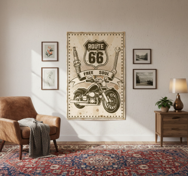 Living room poster route 66 motorcycle art - TenStickers