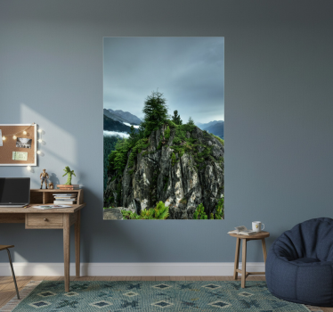 Living room poster single rock in green forest - TenStickers