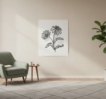 Living room poster with daisy flower line art - TenStickers