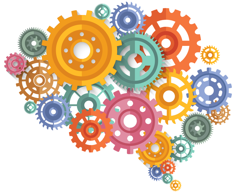 Office poster in brain-colored cogs - TenStickers