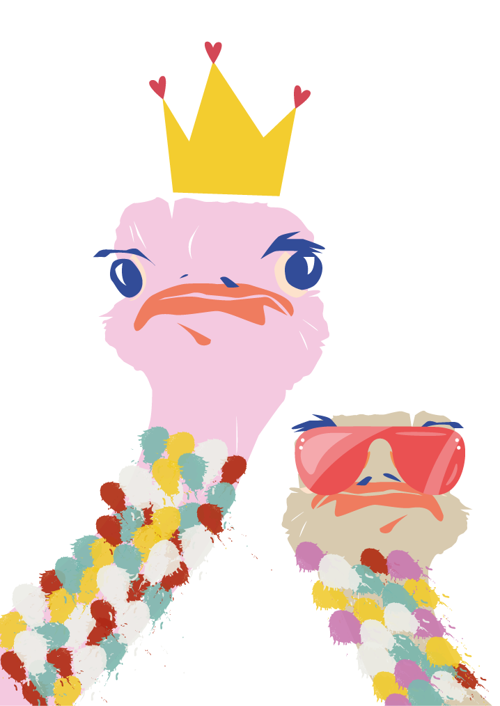 Living room poster colorful ostriches art style - TenStickers