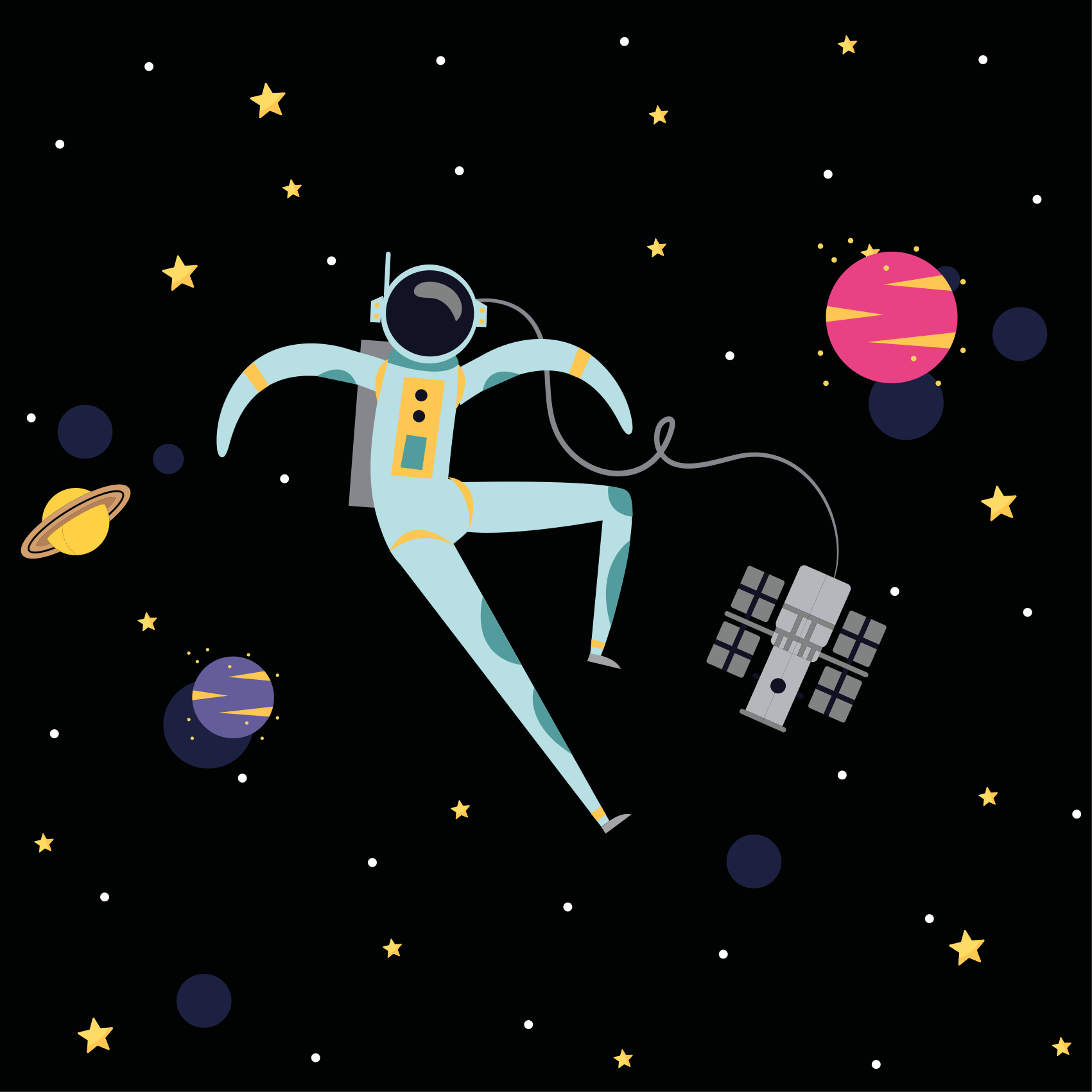 Nursery poster of a floating spaceman cartoon - TenStickers