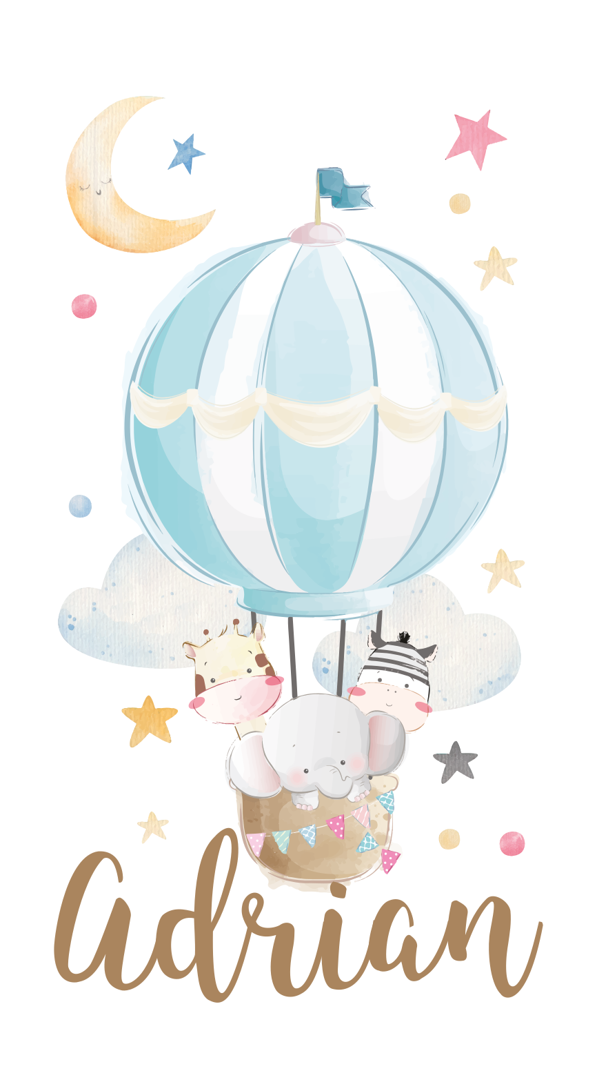 Nursery poster of three animals on balloons with stars and clouds - TenStickers