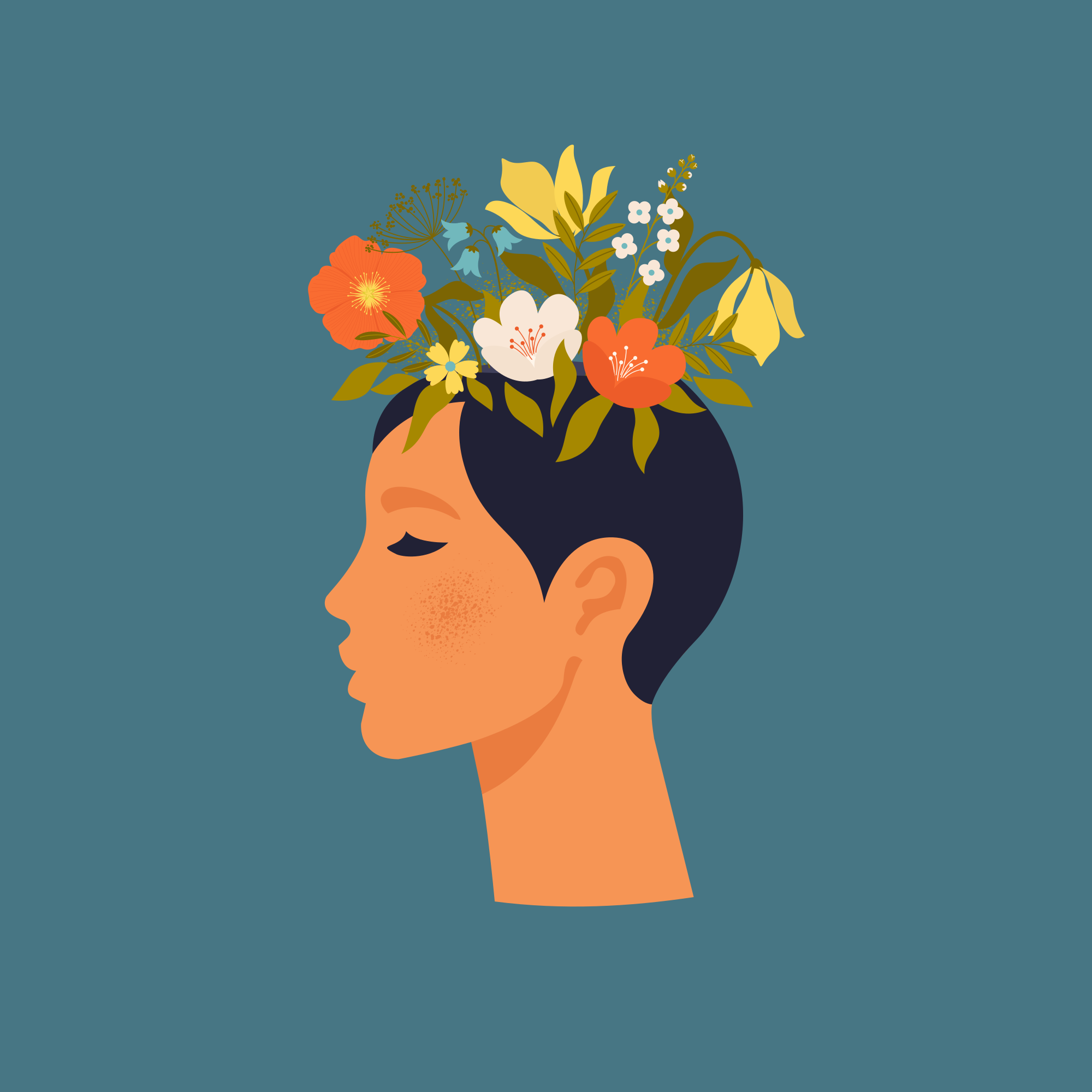 Flower poster of abstract woman on blue background - TenStickers