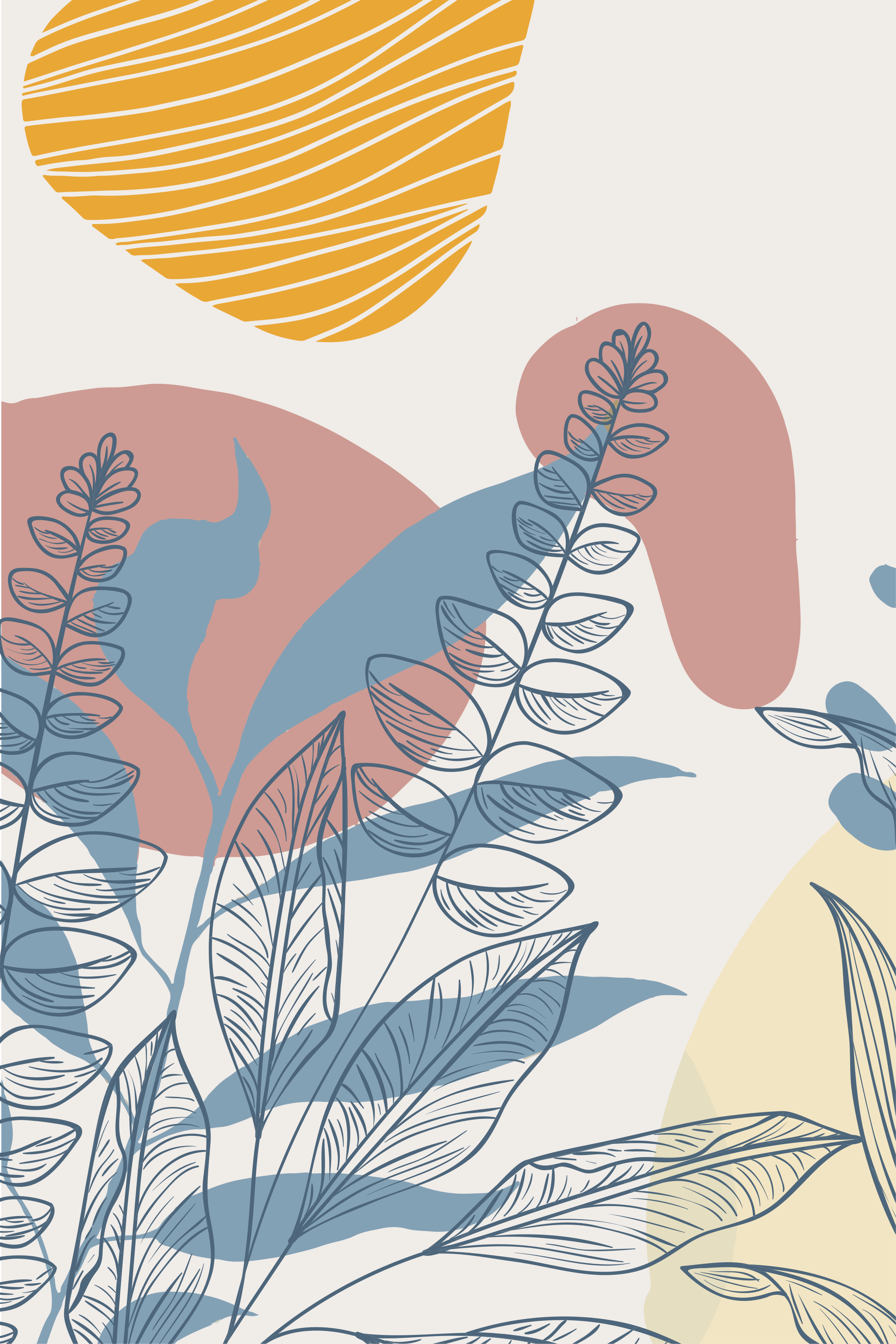 Flowers poster scandinavian style abstract leaves - TenStickers