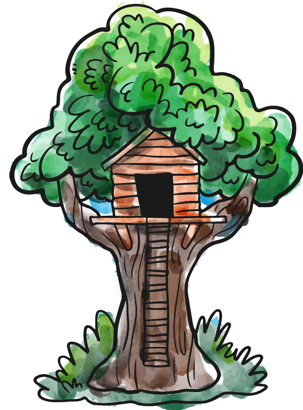 Tree poster watercolor treehouse art print - TenStickers