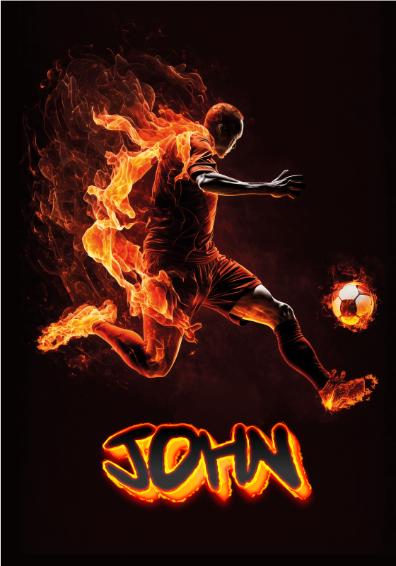 Football poster of soccer player in flames - TenStickers