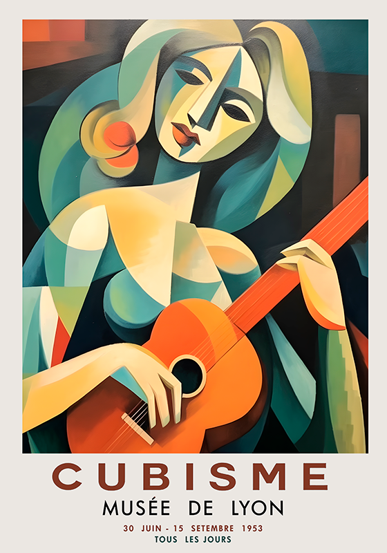 Cubist portrait of woman with guitar art poster - TenStickers