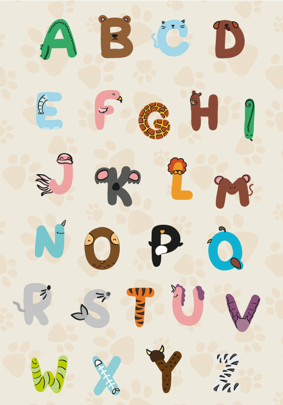 Animal alphabet nursery poster wall - TenStickers