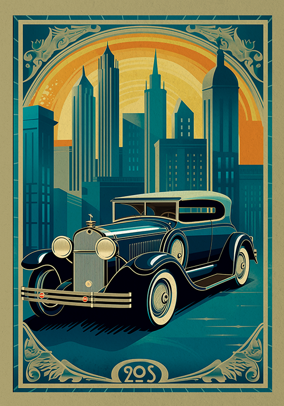 Art déco poster featuring a 20s car - TenStickers