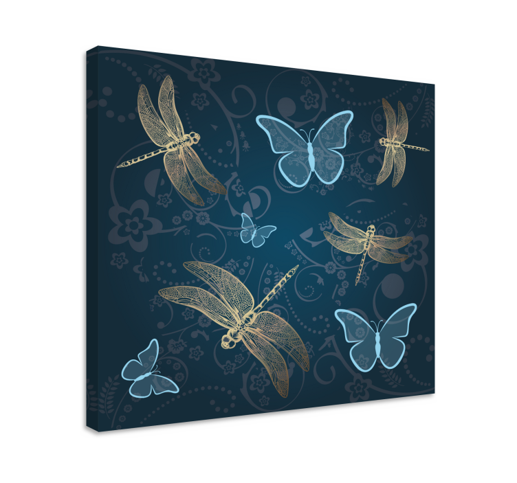 Butterflies in blue with dragonfly canvas - TenStickers