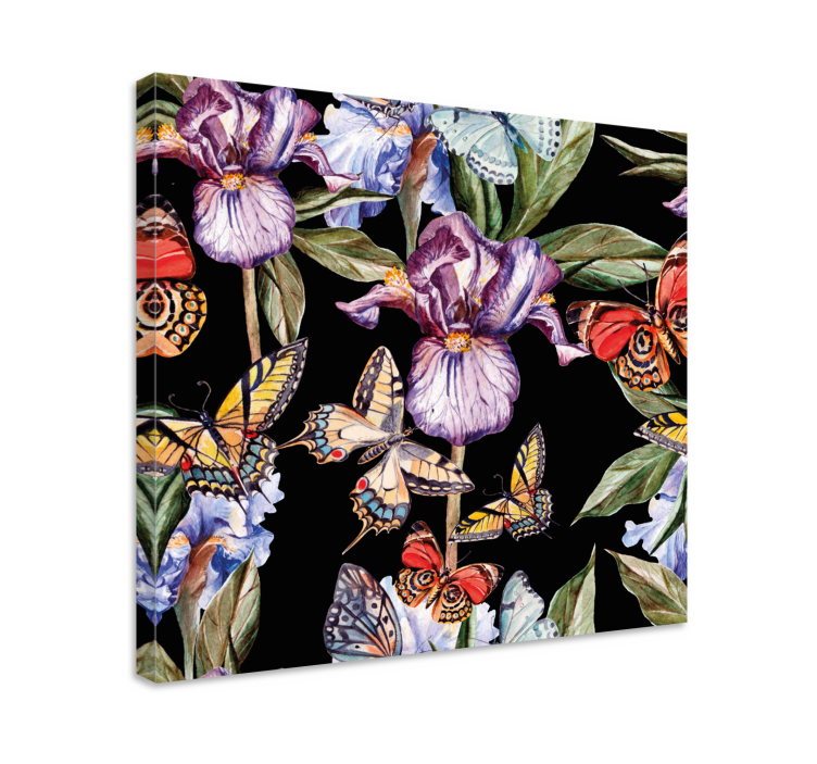 Flowers canvas butterflies and irises artwork - TenStickers