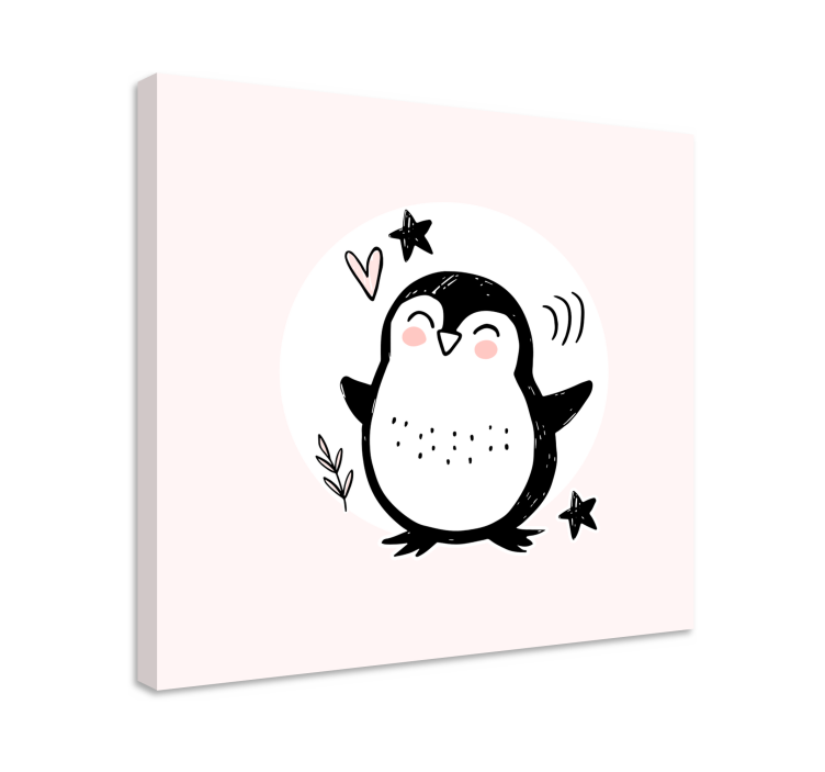 Cute drawn baby penguin doodle nursery canvas - TenStickers