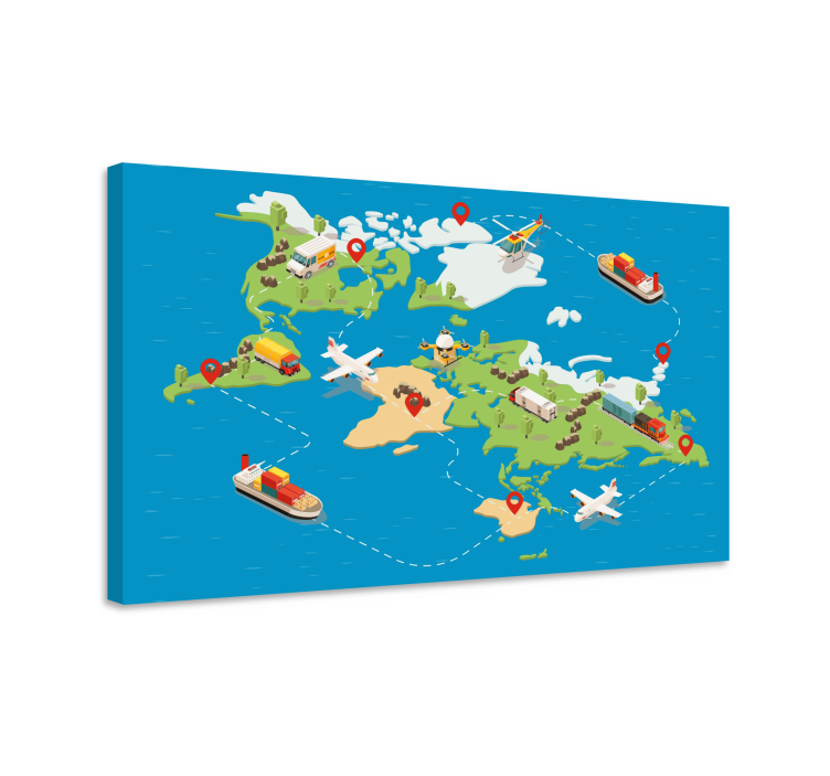 Travel and transport world map canvas - TenStickers