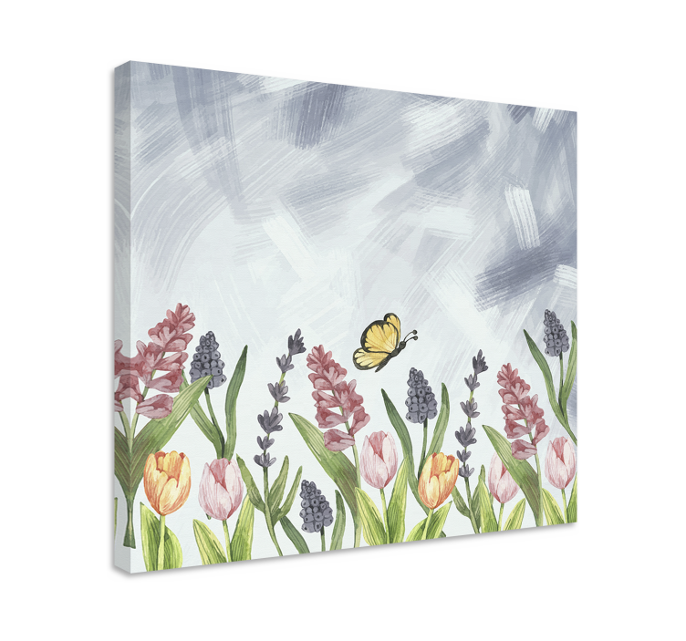Flowers canvas butterfly in a blooming garden - TenStickers