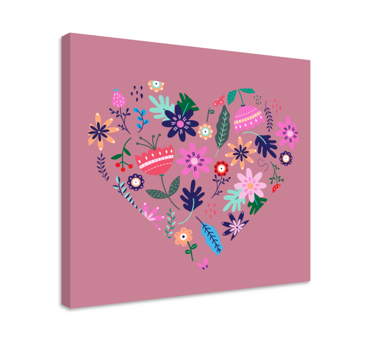 Flowers canvas heart floral design - TenStickers