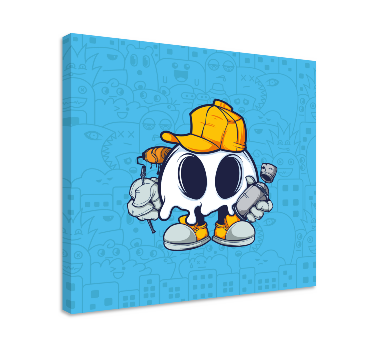 Skull cool kid graffiti cartoon modern canvas - TenStickers
