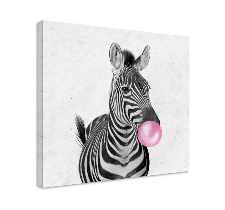 Zebra with bubblegum animal canvas wall art - TenStickers
