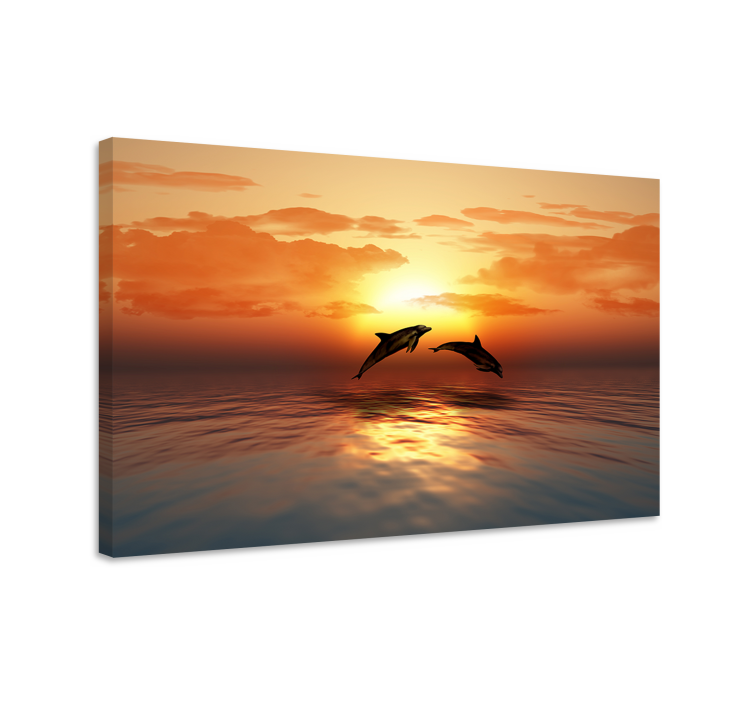 Dolphins jumping in the evening canvas - TenStickers
