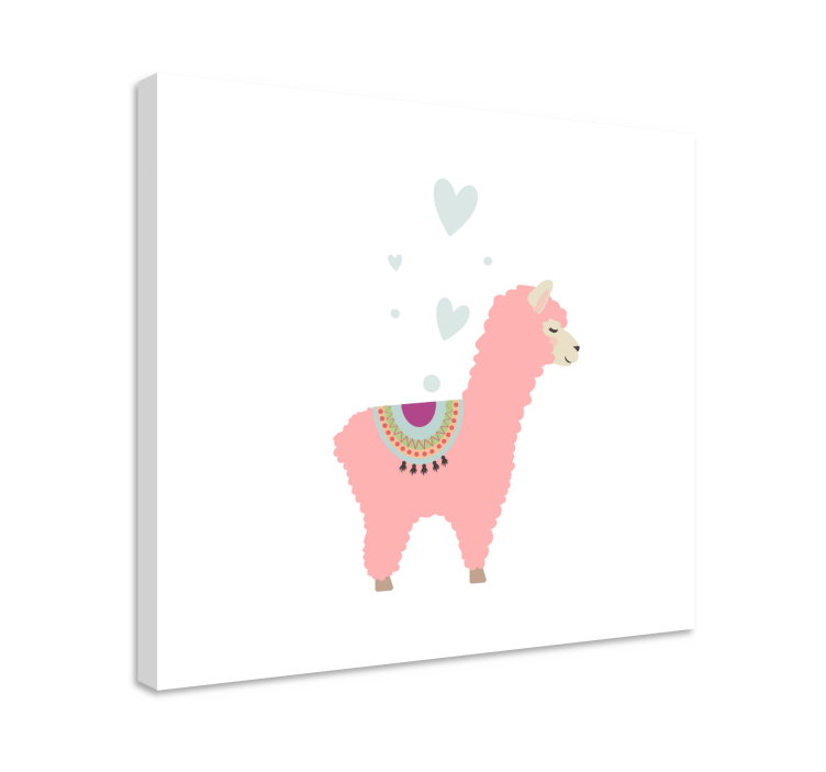 Baby pink lama with hearts animal canvas wall art - TenStickers