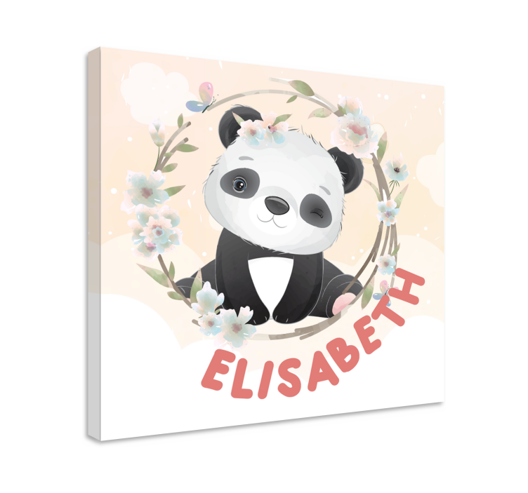 Cute animals panda with name canvas - TenStickers