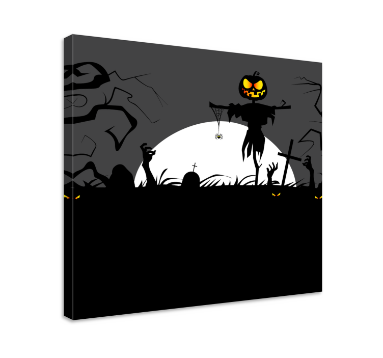 Retro canvas haunted pumpkin scene - TenStickers