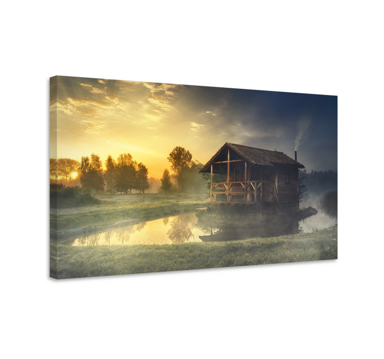 Landscape canvas rustic cottage reflection - TenStickers