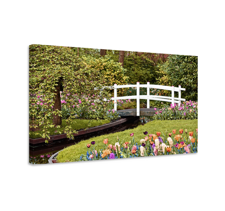 Flowers canvas tranquil garden bridge - TenStickers