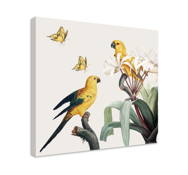 Flowers canvas yellow parrots and butterflies - TenStickers