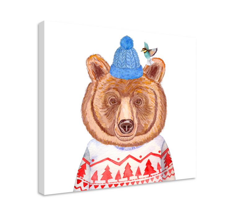 Animal canvas wall art charming bear illustration - TenStickers